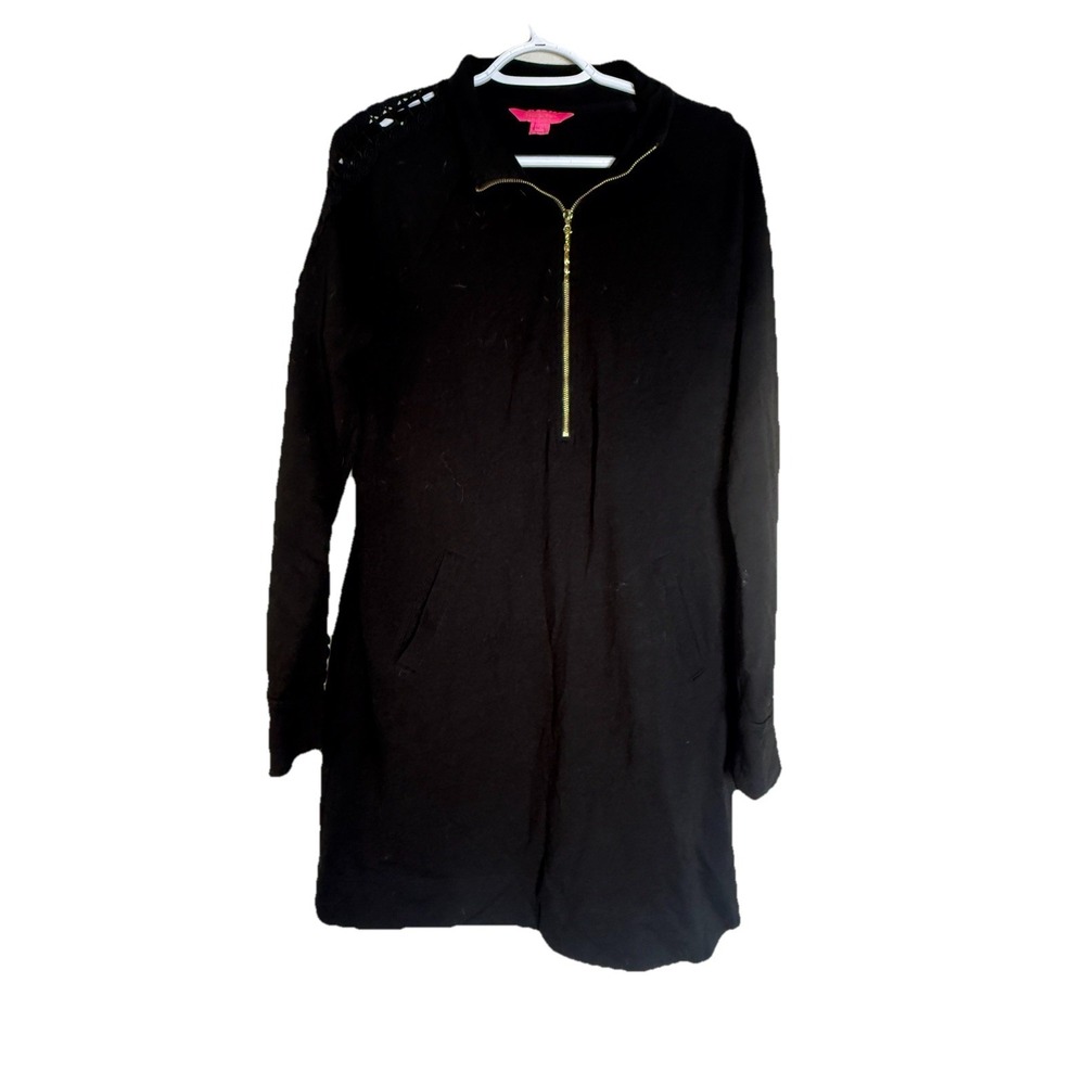 Lilly Pulitzer Skipper Solid Popover Shirt Dress Black‎ Gold Zipper Onyx Size M